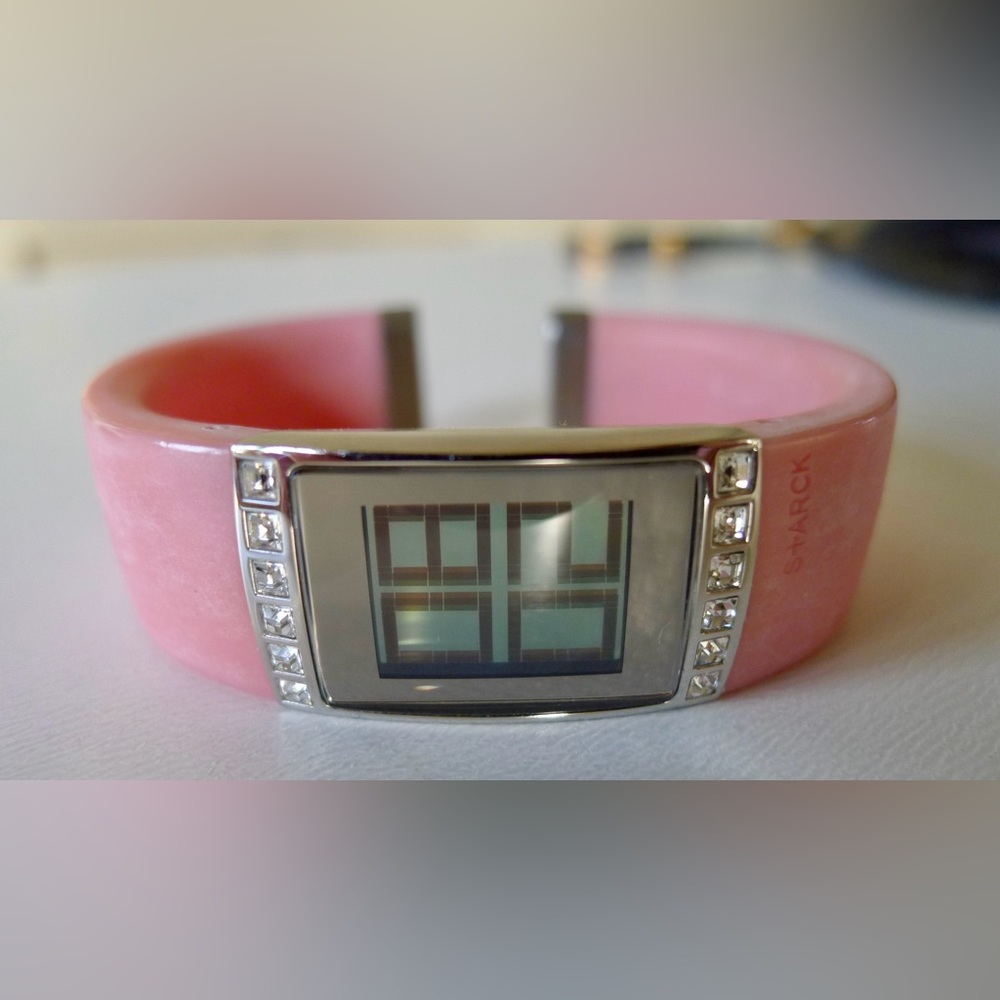 Fossil x Philippe Starck Pink Crystal Bracelet Digital Watch Rubber Bracelet